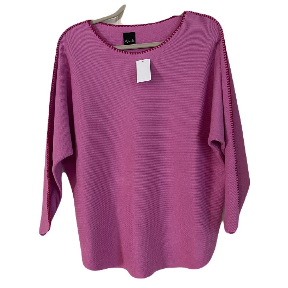 Aaeda Pink Sweater w/Whipstitch Detail Neck & Sleeves - NWT - Sz Large